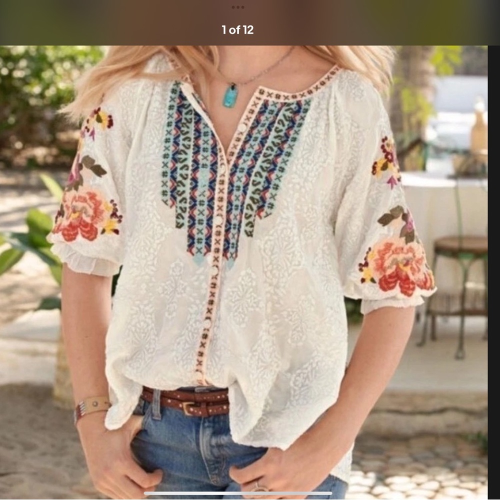 Sundance Ballets Melody Embroidered White Boho Top. XXSP